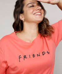 Camiseta-Feminina-Plus-Size-Friends-Manga-Curta-Decote-Redondo-Coral-9983947-Coral_2
