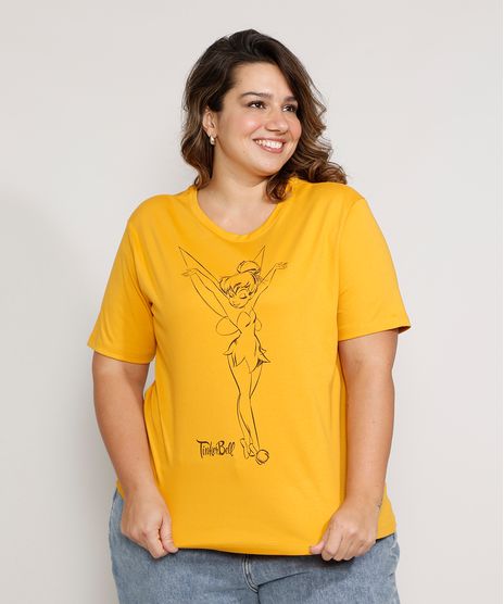 Camiseta-Feminina-Plus-Size-Sininho-Manga-Curta-Decote-Redondo-Mostarda-9983950-Mostarda_1