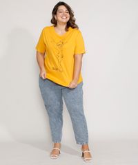 Camiseta-Feminina-Plus-Size-Sininho-Manga-Curta-Decote-Redondo-Mostarda-9983950-Mostarda_3