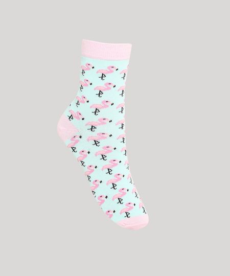 Meia-Feminina-Cano-Alto-Estampada-Flamingos-Verde-Agua-9970891-Verde_Agua_1