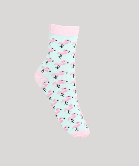 Meia-Feminina-Cano-Alto-Estampada-Flamingos-Verde-Agua-9970891-Verde_Agua_1