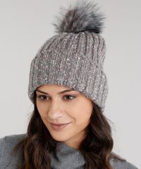 Gorro-Feminino-em-Trico-com-Pompom-Cinza-Mescla-8764827-Cinza_Mescla_2