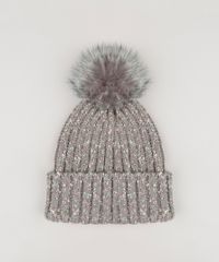 Gorro-Feminino-em-Trico-com-Pompom-Cinza-Mescla-8764827-Cinza_Mescla_3
