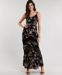 Vestido-Feminino-Longo-Estampado-Floral-com-Renda-Alca-Preto-8881355-Preto_1