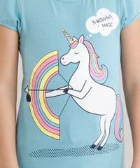 Blusa-Infantil--Unicornio--Manga-Curta-Decote-Redondo-em-Algodao---Sustentavel-Azul-Claro-9107641-Azul_Claro_4