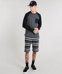 Camiseta-Masculina-com-Bolso-Manga-Longa-Raglan-Gola-Careca-Cinza-Mescla-Escuro-8582091-Cinza_Mescla_Escuro_3