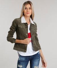 Jaqueta-Feminina-em-Veludo-Cotele-com-Pelo-Verde-Militar-8855886-Verde_Militar_1