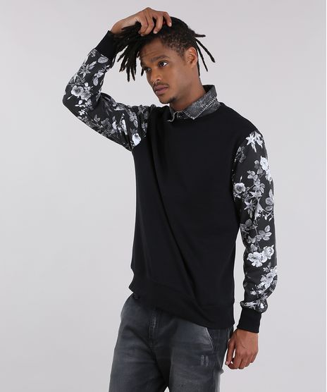 Blusao-em-moleton-com-Estampa-Floral-Preto-8829602-Preto_1