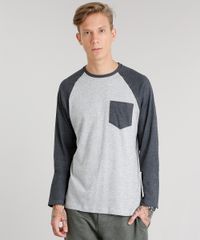 Camiseta-Masculina-com-Bolso-Manga-Longa-Raglan-Gola-Careca-Cinza-Mescla-8582091-Cinza_Mescla_1