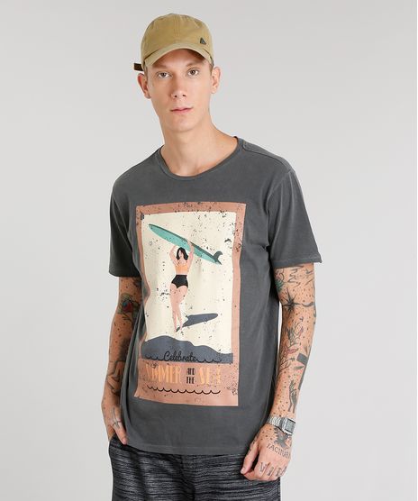 Camiseta-Masculina--Celebrate-Summer--Manga-Curta-Gola-Careca-Chumbo-9016179-Chumbo_1