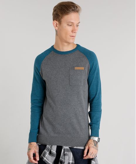 Sueter-Masculino-Raglan-em-Trico-com-Bolso-Gola-Redonda-Manga-Longa-Cinza-Mescla-Escuro-8865713-Cinza_Mescla_Escuro_1