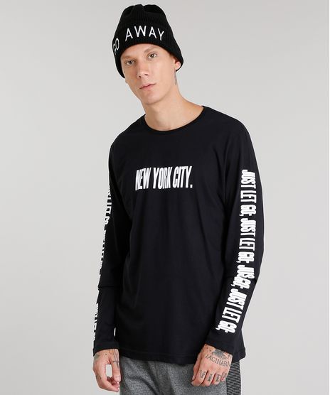 Camiseta-Masculina--New-York-City--Manga-Longa-Gola-Careca-Preta-8714915-Preto_1
