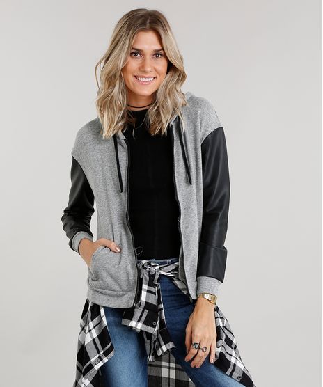 Blusao-Feminino-em-Moletom-Manga-Longa-Diferenciada-Gola-com-Capuz-Cinza-Mescla-8846260-Cinza_Mescla_1