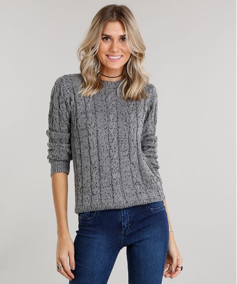 Sueter-Feminino-em-Trico-Botone-Manga-Longa-Gola-Redonda-Cinza-8847632-Cinza_1