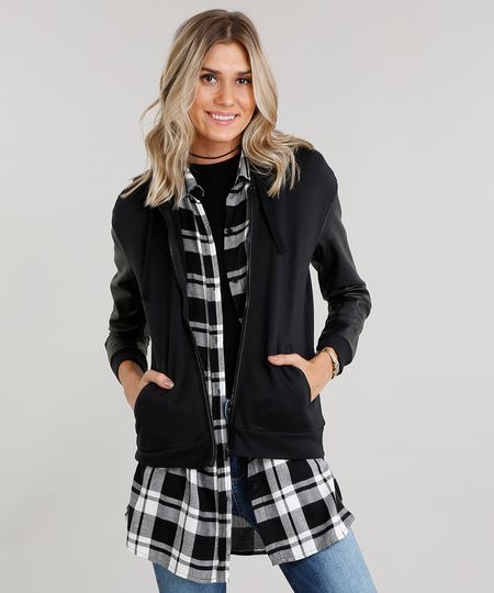 Blusao-Feminino-em-Moletom-Manga-Longa-Diferenciada-Gola-com-Capuz-Preto-8846260-Preto_1