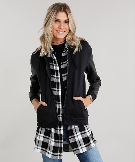 Blusao-Feminino-em-Moletom-Manga-Longa-Diferenciada-Gola-com-Capuz-Preto-8846260-Preto_1