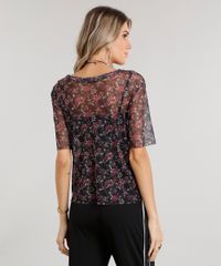 Blusa-Feminina-em-Tule-Estampada-Floral-com-Regata-Manga-Curta-Gola-Redonda-Preta-9046743-Preto_2