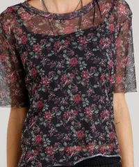 Blusa-Feminina-em-Tule-Estampada-Floral-com-Regata-Manga-Curta-Gola-Redonda-Preta-9046743-Preto_4