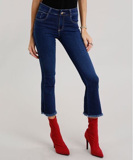 calça jeans cropped flare feminina