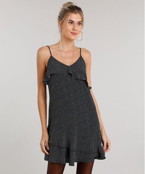 Vestido-Feminino-Estampado-de-Poa-Curto-de-Alca-com-Babados-Preto-8897457-Preto_1