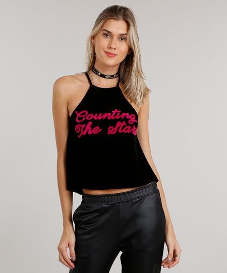 Regata-Halter-Neck-Feminina-em-Veludo-Molhado--Counting-The-Stars--Gola-Redonda-Preta-8994644-Preto_1