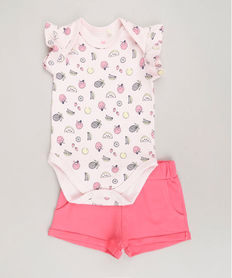 Conjunto-Infantil-de-Body-Estampado-Sem-Manga---Short-em-Moletom-Rosa-9073695-Rosa_1
