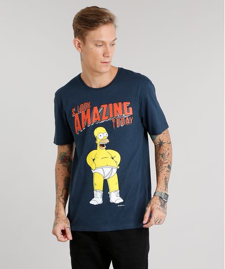 Camiseta-Masculina--Homer-Simpsons--Manga-Curta-Gola-Careca-Azul-Marinho-8946661-Azul_Marinho_1