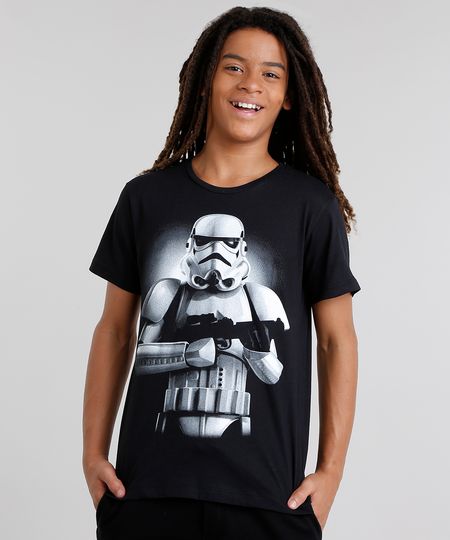 Camiseta Infantil Stormtrooper Manga Curta Gola Careca Preta Menor preço em Camiseta Infantil Stormtrooper Manga Curta Gola Careca Preta