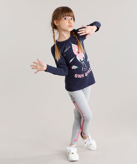 Conjunto-Infantil-de-Blusa-Foguete-Manga-Longa-Azul-Marinho---Calca-Legging-em-Algodao---Sustentavel-Cinza-Mescla-9048459-Cinza_Mescla_1