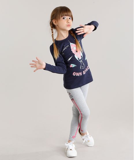 Conjunto-Infantil-de-Blusa-Foguete-Manga-Longa-Azul-Marinho---Calca-Legging-em-Algodao---Sustentavel-Cinza-Mescla-9048459-Cinza_Mescla_1