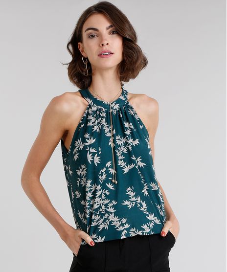 Regata-Halter-Neck-Estampada-de-Folhagem-Verde-Escuro-8969649-Verde_Escuro_1