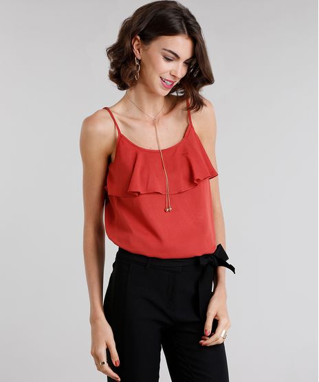 Regata-Feminina-Texturizada-com-Babado-de-Alca-Laranja-Escuro-8938224-Laranja_Escuro_1