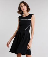 Vestido-Feminino-Curto-com-Vivo-Contrastante-Sem-Manga-Decote-Redondo-Preto-8954683-Preto_1
