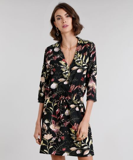 Vestido-Feminino-Chemise-Estampado-Floral-Curto-Decote-V-Preto-9081177-Preto_1 Vestido-Feminino-Chemise-Estampado-Floral-Curto-Decote-V-Preto-9081177-Preto_1