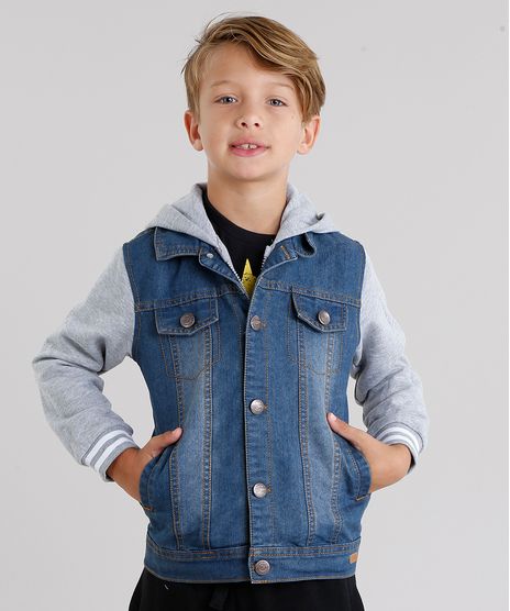 Jaqueta-Jeans-Infantil-com-Moletom-Sobreposicao-com-Capuz-Azul-Escuro-8865671-Azul_Escuro_1