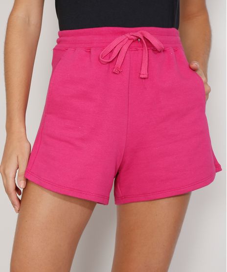 Short-de-Moletom-Feminino-Cintura-Alta-com-Cordao-e-Bolsos-Pink-9952535-Pink_1