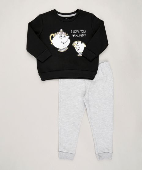 Conjunto-Infantil--A-Bela-e-a-Fera-de-Blusao-Preto---Calca-em-Moletom-Cinza-Mescla-9097239-Cinza_Mescla_1