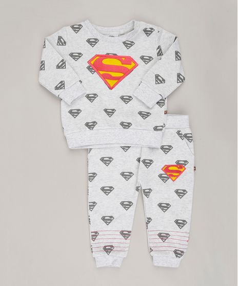 Conjunto-Infantil-Super-Homem-Estampado-de-Blusao---Calca-em-Moletom-Cinza-Mescla-Claro-8909806-Cinza_Mescla_Claro_1
