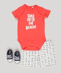 Conjunto-Infantil-de-Body-Manga-Curta-Vermelho---Short-em-Moletom-Estampado-de-Peixes-Off-White-9073697-Off_White_3