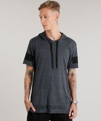 Camiseta-Masculina-Longa-com-Capuz-e-Bolso-Manga-Curta-Cinza-Mescla-Escuro-8438904-Cinza_Mescla_Escuro_1