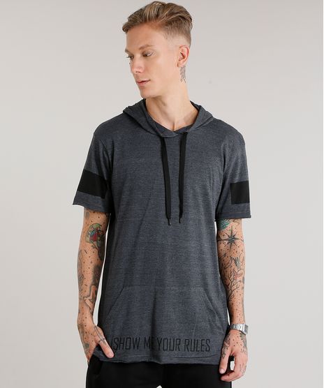 Camiseta-Masculina-Longa-com-Capuz-e-Bolso-Manga-Curta-Cinza-Mescla-Escuro-8438904-Cinza_Mescla_Escuro_1