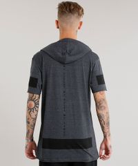 Camiseta-Masculina-Longa-com-Capuz-e-Bolso-Manga-Curta-Cinza-Mescla-Escuro-8438904-Cinza_Mescla_Escuro_2