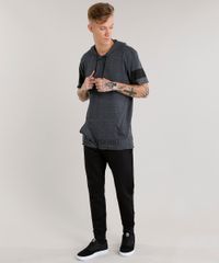 Camiseta-Masculina-Longa-com-Capuz-e-Bolso-Manga-Curta-Cinza-Mescla-Escuro-8438904-Cinza_Mescla_Escuro_3
