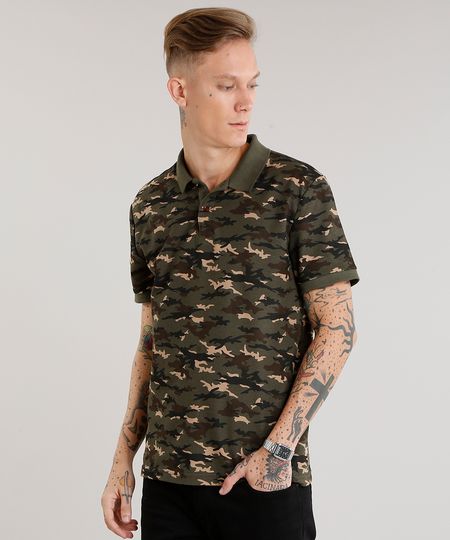 Polo-Masculina-Estampada-Camuflada-em-Piquet-Manga-Curta-Verde-Militar-8701914-Verde_Militar_1