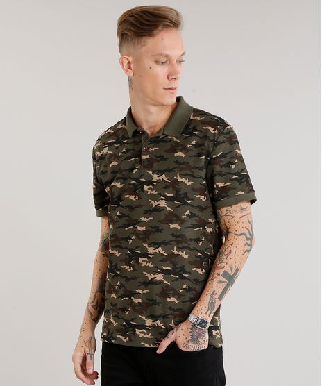 Polo-Masculina-Estampada-Camuflada-em-Piquet-Manga-Curta-Verde-Militar-8701914-Verde_Militar_1