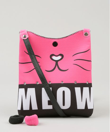 Bolsa-Infantil-Gato--Meow--com-Strass---Elasticos-de-Cabelo-Preta-9060651-Preto_1