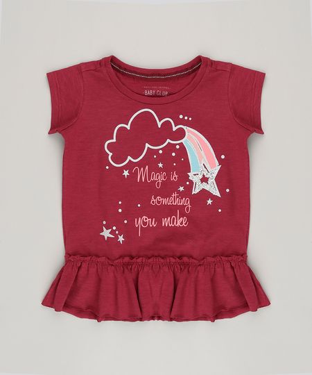 Blusa-Infantil-com-Babado-e-Paete-Manga-Curta-Decote-Redondo-em-Algodao---Sustentavel-Vinho-9043771-Vinho_1