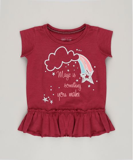Blusa-Infantil-com-Babado-e-Paete-Manga-Curta-Decote-Redondo-em-Algodao---Sustentavel-Vinho-9043771-Vinho_1