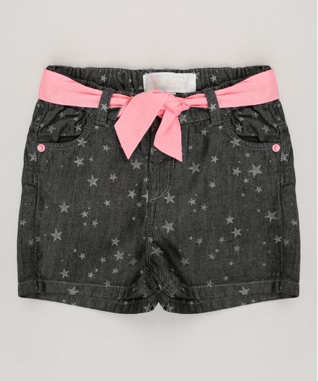 Short-Jeans-Infantil-Estampado-de-Estrelas-com-Faixa-em-Algodao---Sustentavel-Preto-8859361-Preto_1