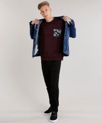 Blusao-Masculino-em-Moletom-com-Bolso-Estampado-Floral-Manga-Longa--Vinho-8830144-Vinho_3